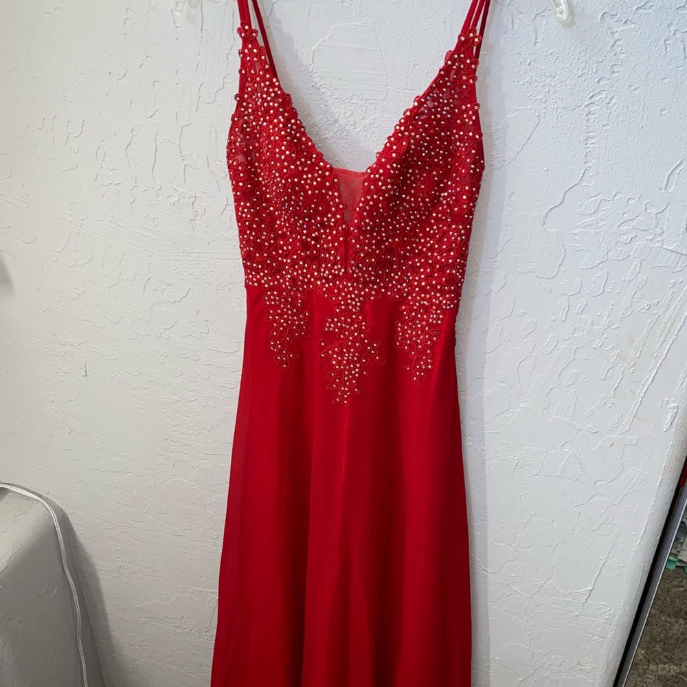 Long red prom dress